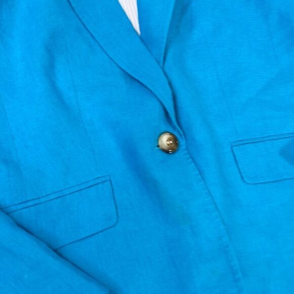Talbots Blazer Womens 8 Blue Long-Sleeve Notch Lapel One Button Linen - Picture 3 of 9